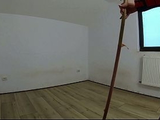 Nympho Maid Masturbates with Broom &amp_ Mop While Cleaning an Abandoned House